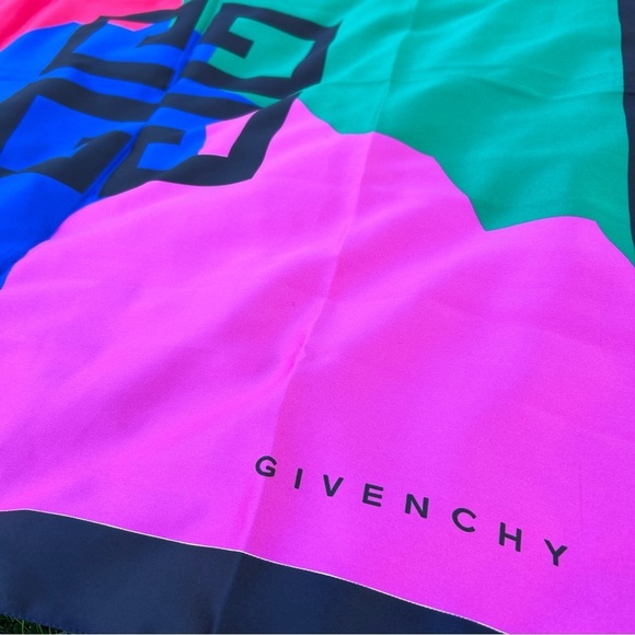 GIVENCHY 1990's Vintage Givenchy Parfums Colour Block Logo Scarf Wrap - Picture 4 of 4